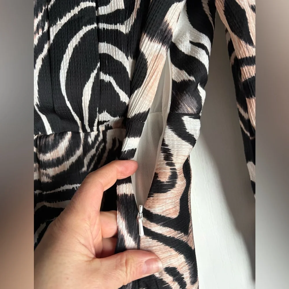 Anthropologie Faux Wrap Zebra Print Long Sleeve Mini Dress sz 12P - Picture 14 of 15